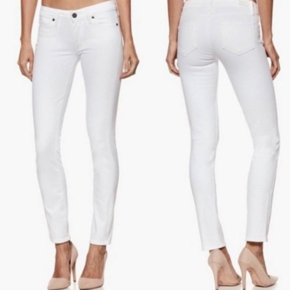 PAIGE Skyline Skinny Mid-Low Rise Jeans Stretch Denim White Zip Fly Summer Boho - Picture 2 of 7